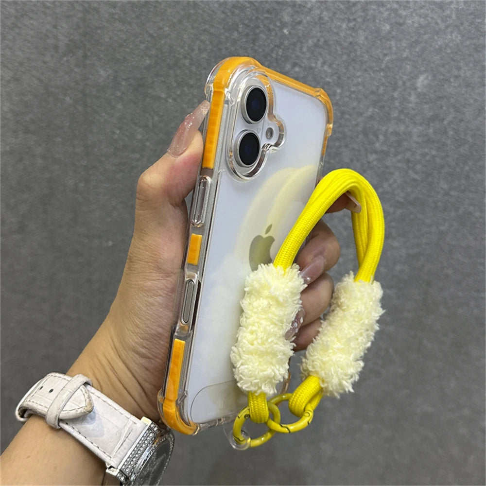 Hybrid Bumper Armor Transparent With Wrist Strap Case For iPhone Shockproof Air Bag Cover