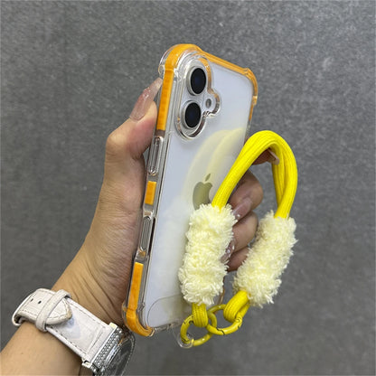 Hybrid Bumper Armor Transparent With Wrist Strap Case For iPhone Shockproof Air Bag Cover