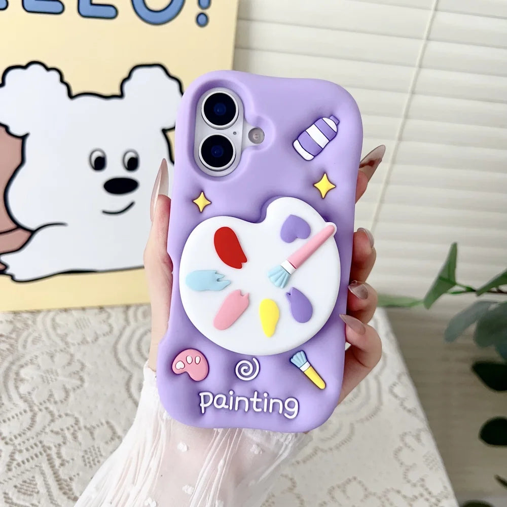 Korean 3D Color Painting Telescopic Colorful Bracket Case For iPhone