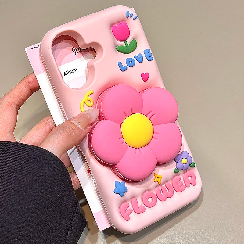Cute 3D Flower Holder Stand Soft Silicone Phone Case