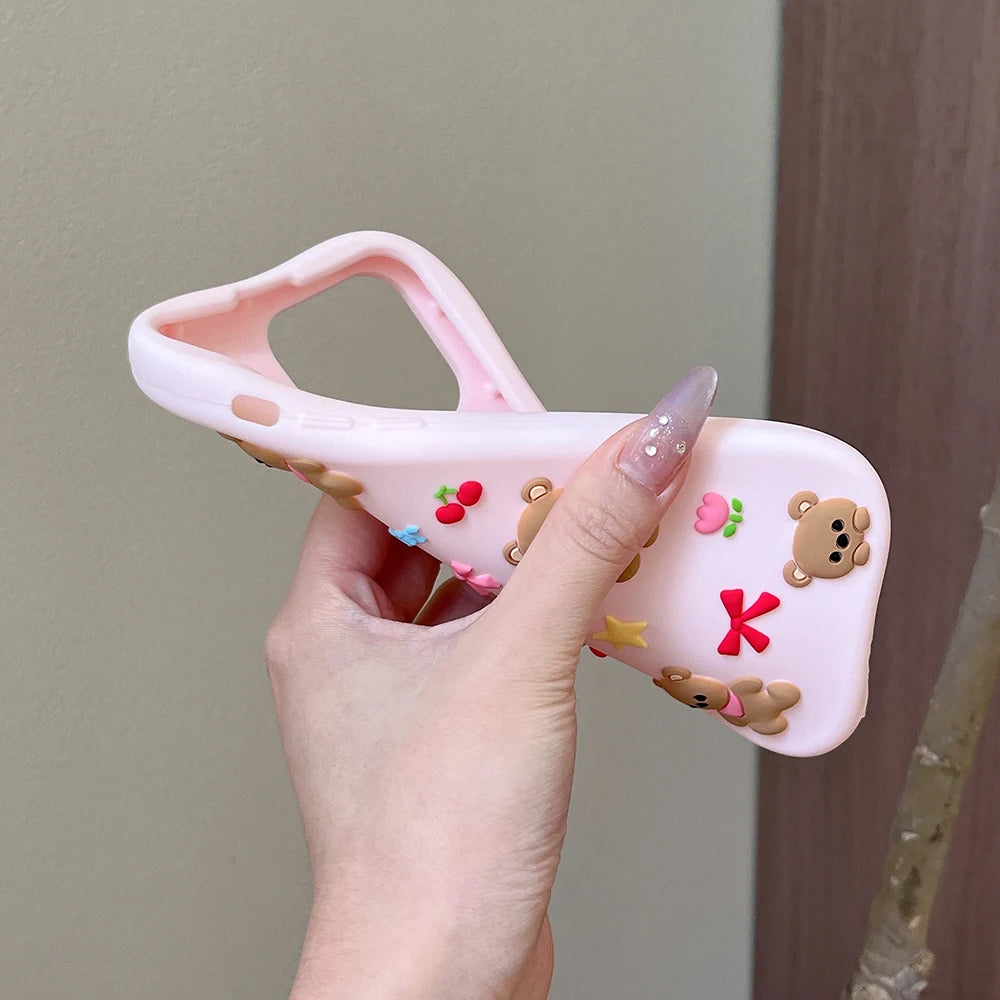 Cute 3D Bear Bowknot Silicone Phone Case