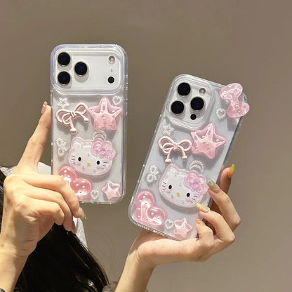 Sanrio Hello Kitty 3D Cute Cartoon bling bling Glitter Transparent Phone Case For iPhone