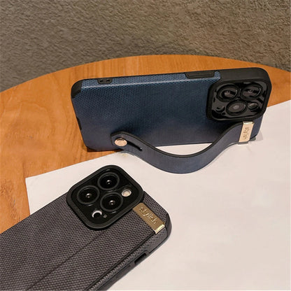 Luxury Leather Wrist Strap Holder Stand Phone Bracket Case For iPhone