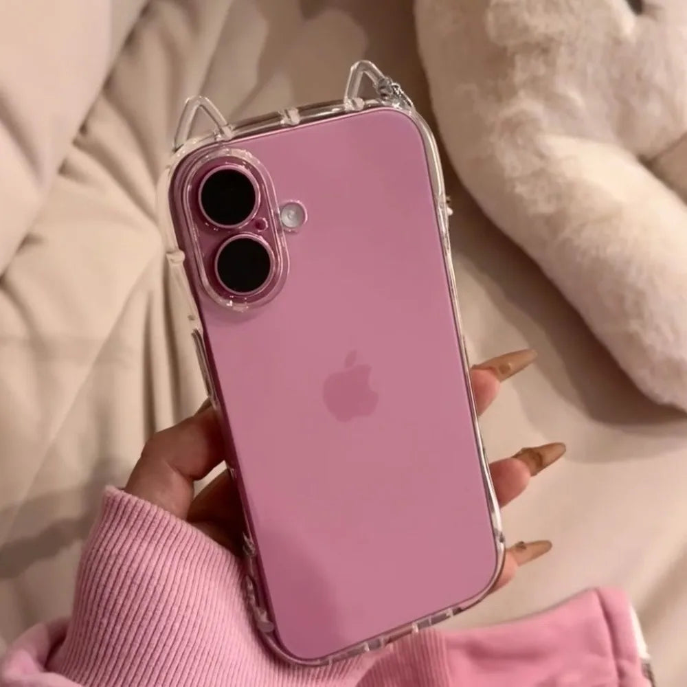 Fashion Clear 3D Cute Cat Ears Phone Case For iPhone