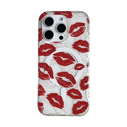 Red Lip Print For Magsafe Magnetic Wireless Charing Case For iPhone