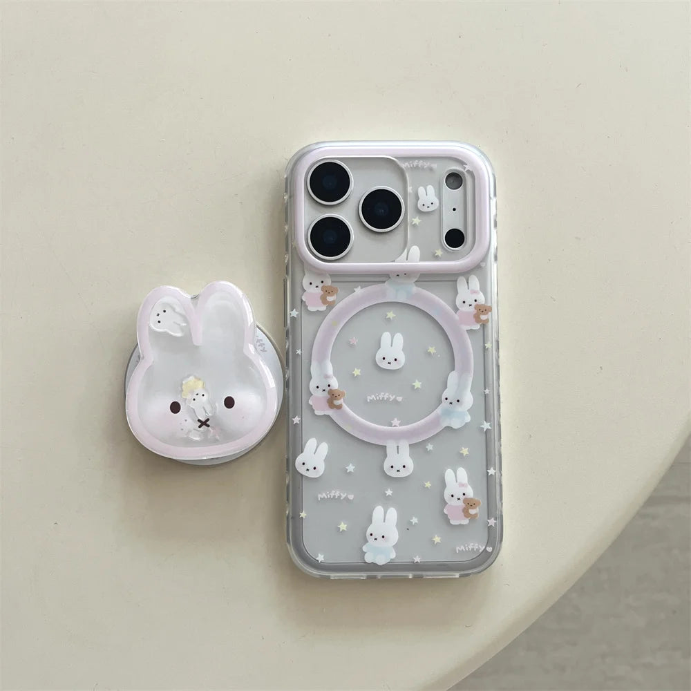 Korean INS Simple Star Rabbit Magnetic Stand Phone Case For iPhone