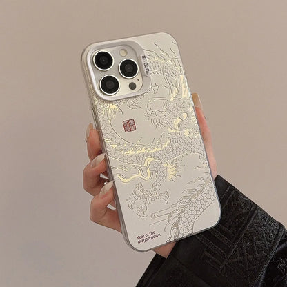 Luxury Dragon Embossed Phone Case For iPhone Pink Purple Green Black White Shockproof Phone Cover