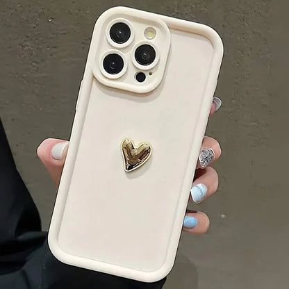 Cute Luxury 3D Golden Heart Soft Protective Phone Case For iPhone