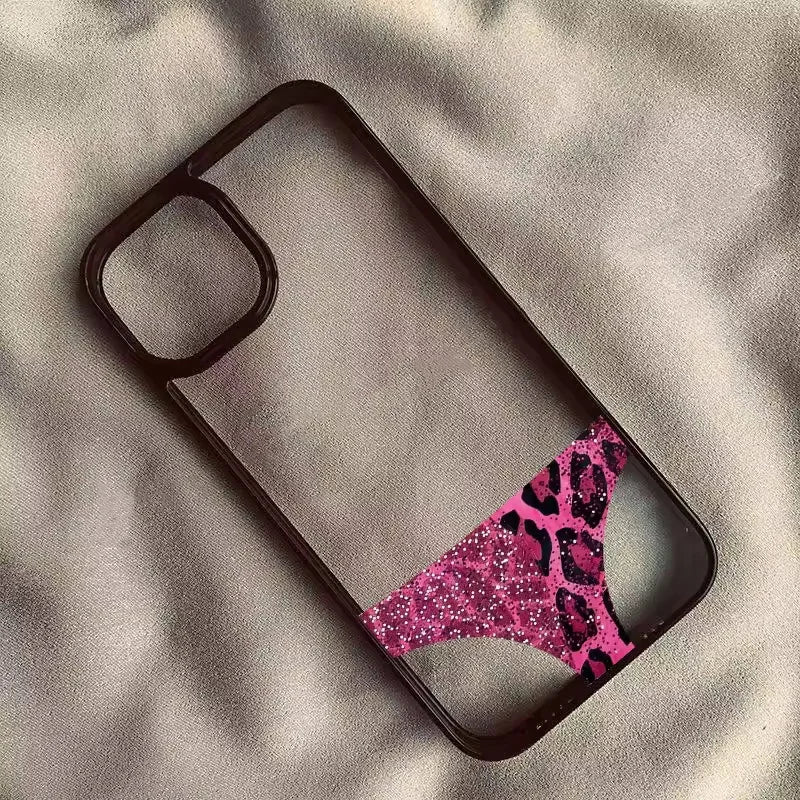 Funny Aesthetic Leopard Print Clear Phone Case For iPhone Black Frame Shockproof Protective Cover