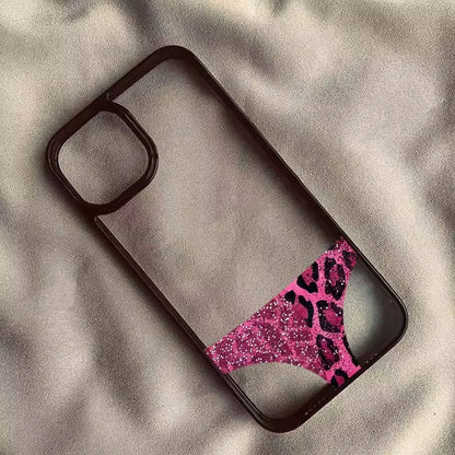 Funny Aesthetic Leopard Print Clear Phone Case For iPhone Black Frame Shockproof Protective Cover