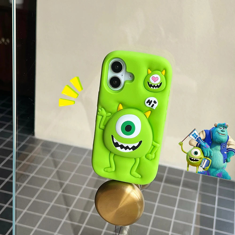 Funny Cartoon Monsters Cover With Stand Holder Soft Silicone Case For iPhone