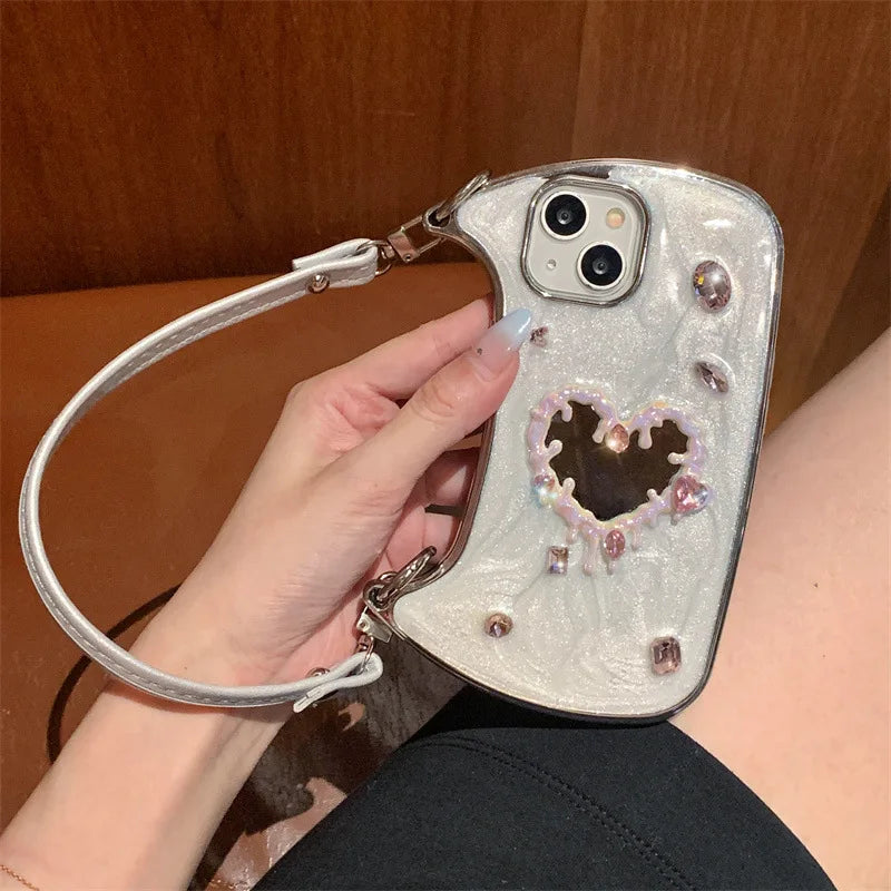 Luxury 3D Glitter Gemstone Love Heart Mirror Phone Case For iPhone
