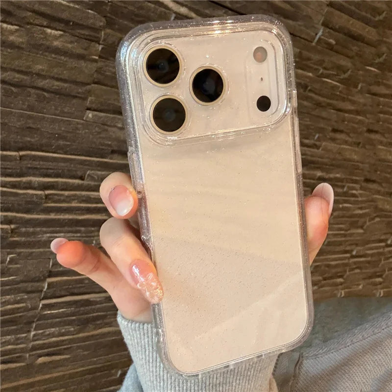 Bling Glitter Clear Shockproof iPhone Case With Lens Protection