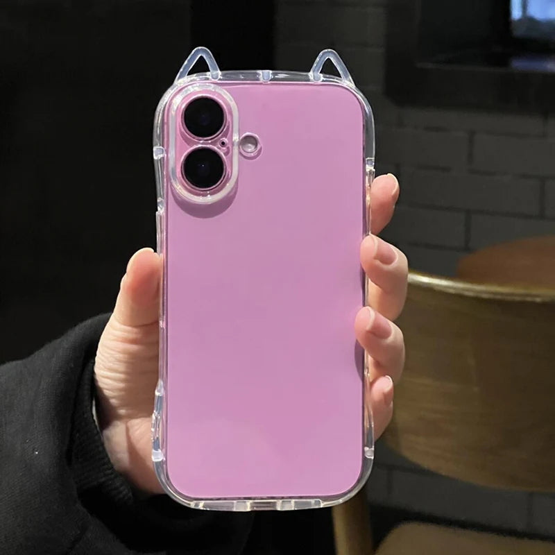 Cute Cat Ears Transparent Phone Case For iPhone Soft Clear Back Cover Shell