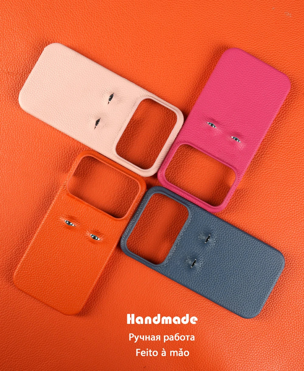 With Eyes Lychee Genuine Leather Case For iPhone