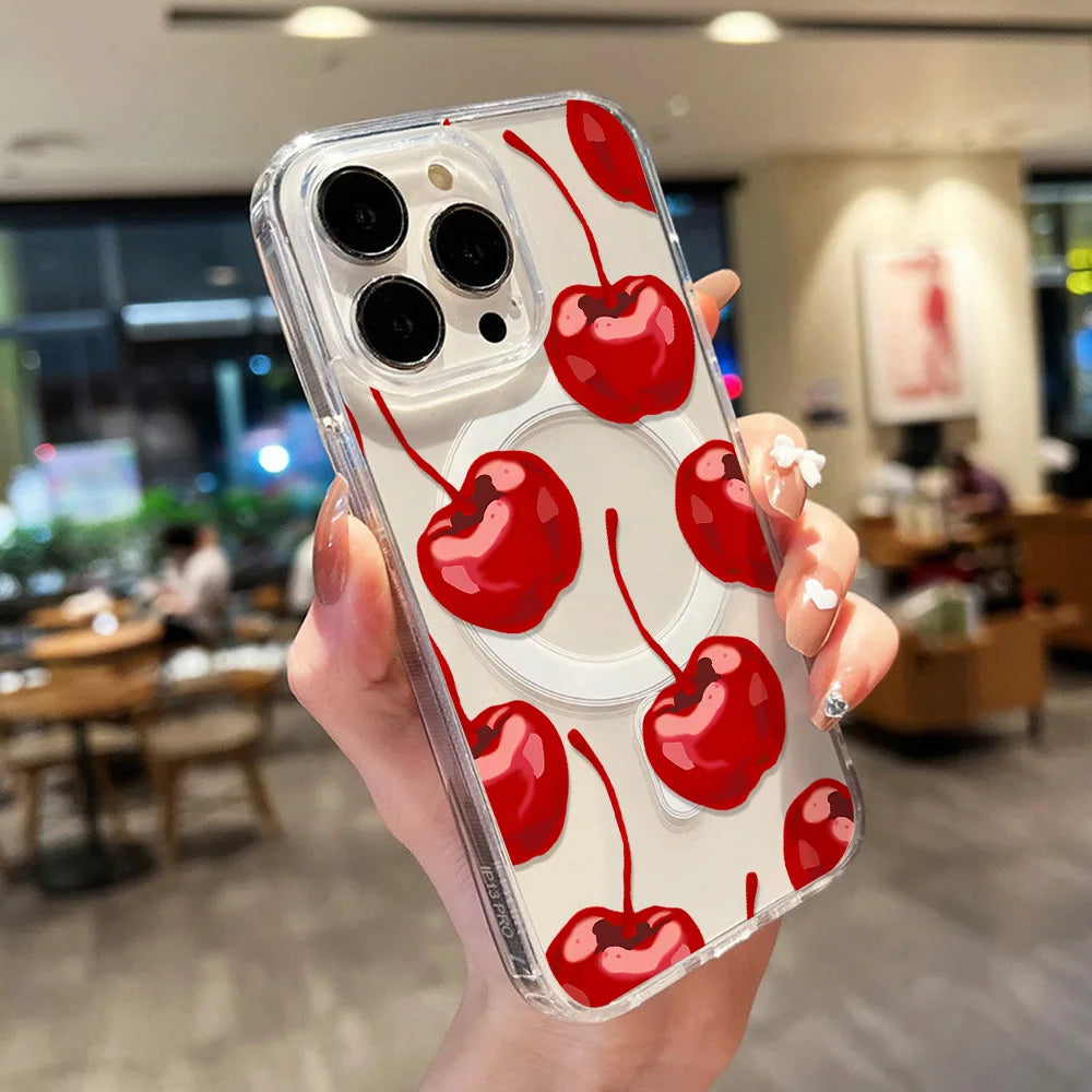 For Magsafe Wireless Charger Case For iPhone Air Cute Cherry Print Phone Cover