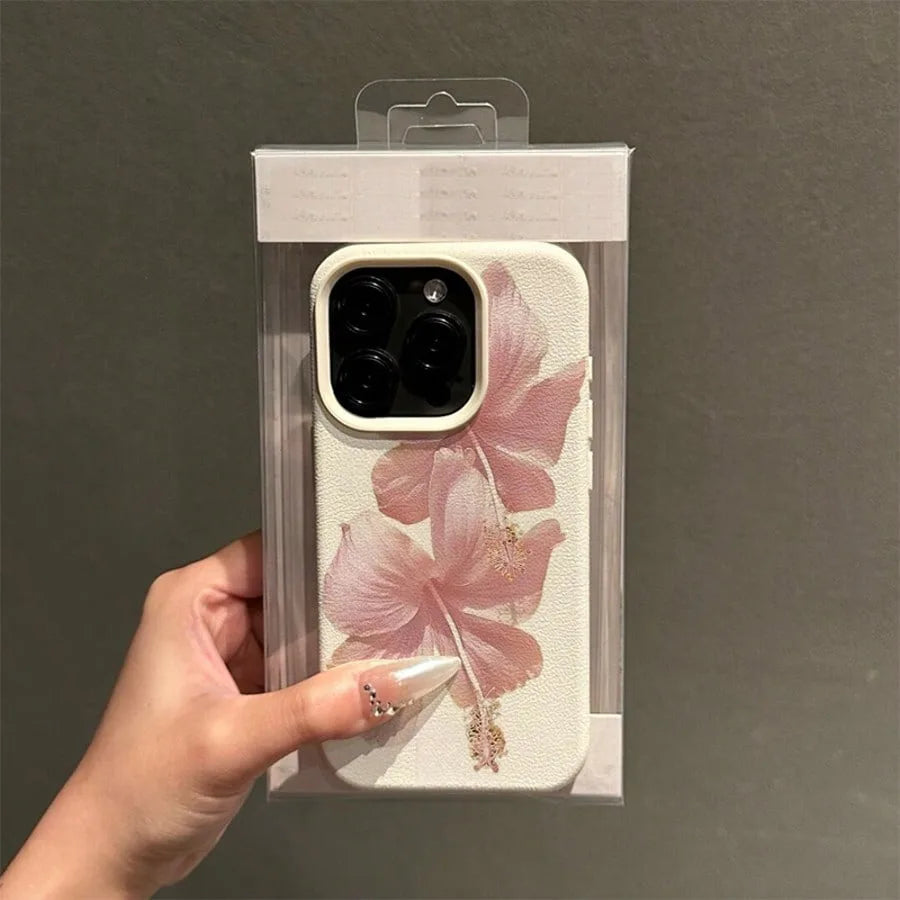 Pink Hibiscus Elegant High Aesthetic Phone Case For iPhone