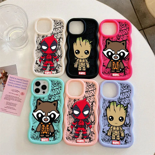Marvel Cute Deadpool Groot Raccoon Candy Phone Case For iPhone