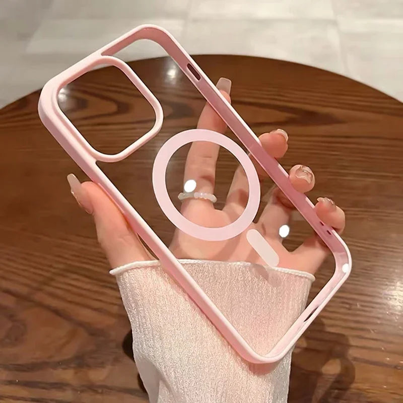 Pink Transparent MagSafe iPhone Case – Hard Shockproof