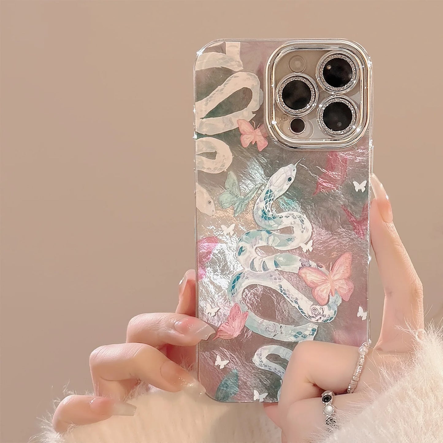 Pink Snake Butterfly Camlet Phone Case For iPhone