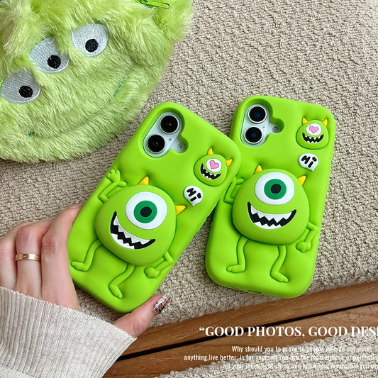 Funny Cartoon Monsters Cover With Stand Holder Soft Silicone Case For iPhone