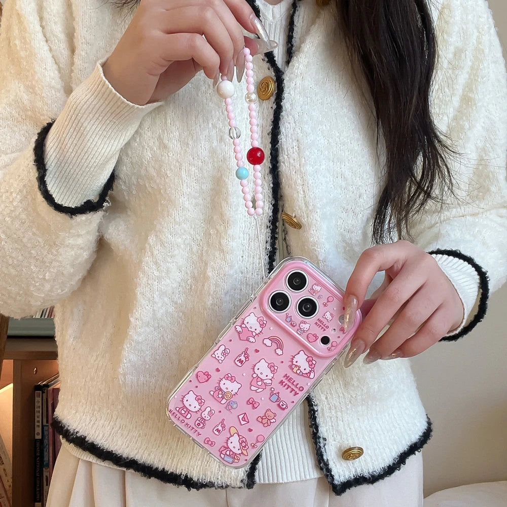 Cute Cartoon Sanrio Hello Kittty Phone Case For iPhone Shockproof Hard Cover With Lanyard