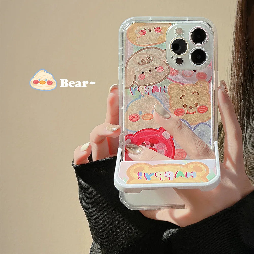 Cartoon Graffiti Invisible Stand Phone Case For iPhone