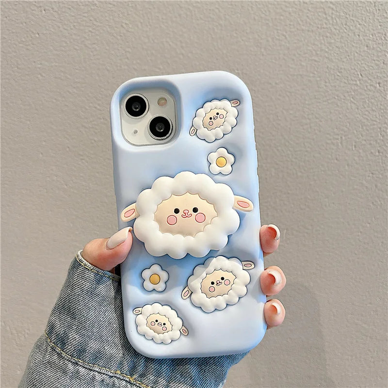 Cute Sheep Folding Stand Holder Case For iPhone