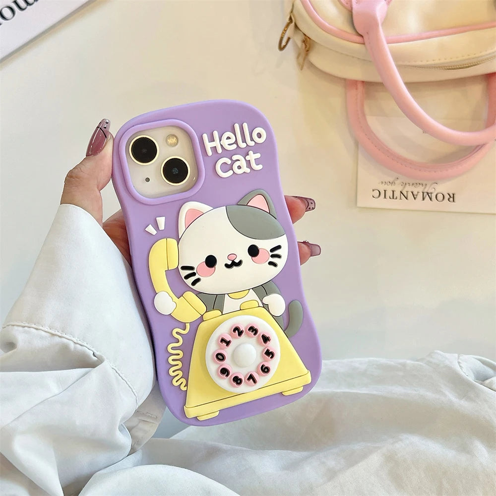 Kawaii Telephone Hello Cat Phone Case For iPhone Cartoon Soft Silicone Back Cover Capas