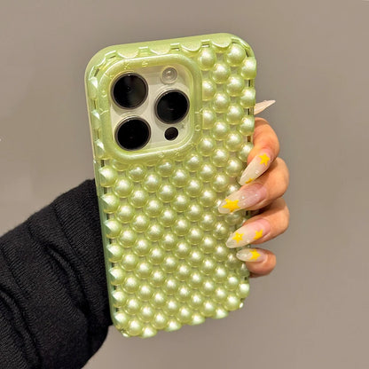 Fashion Macaron Color Hollow Out Pearl Beads Phone Case