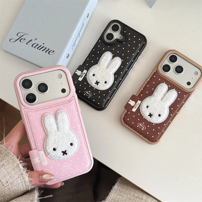 Winter Plush Rabbit Fashion Leather Polka Dot Phone Case  For iPhone