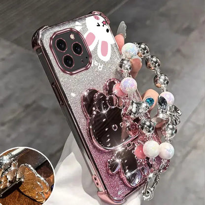 Airbag Glitter Mirror Rabbit Phone Holder Case On For iPhone