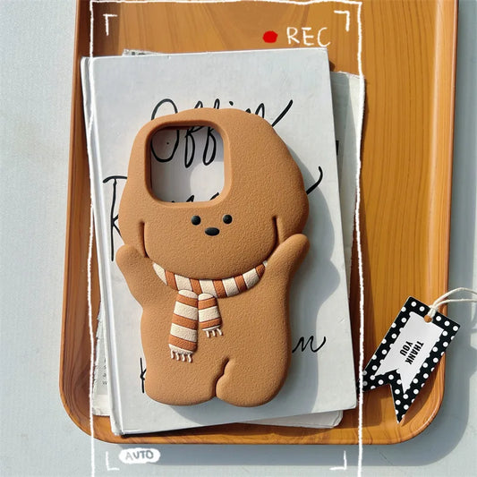 Kawaii 3D Cartoon Scarf Puppy Phone Case For iPhone