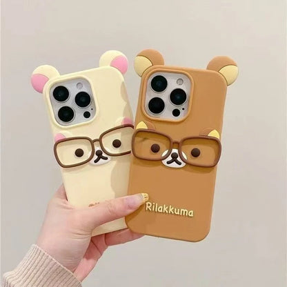 Cute Glasses Bear Silicone Soft Phone Case Cover For iPhone