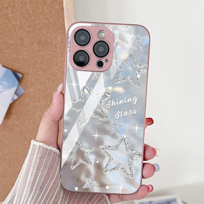 Cute Cat Phone Case For iPhone Tempered Glass Shockproof Cover Coque