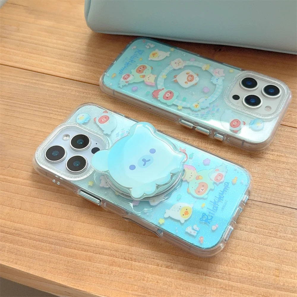 Funny Cute Rilakkuma Magnetic Stand Phone Case For iPhone Back Cover For Magsafe Cases Protective Fun
