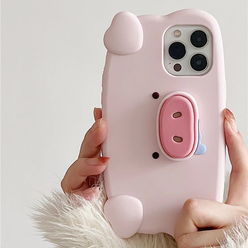 Fun 3D Pink Saliva Pig Nose Invisible Bracket Case For iPhone