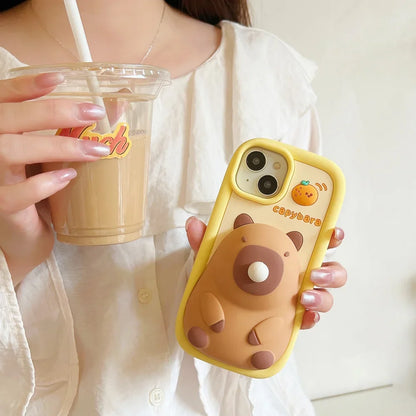Unzipped Cute Cartoon Blowing Bubble Capybara  Soft Silicone Phone Case Back Cover For  iPhone