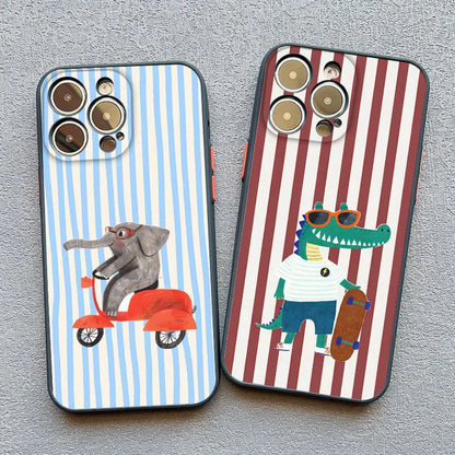 Simple Cute Green And White Plaid Animal Phone Case For Iphone