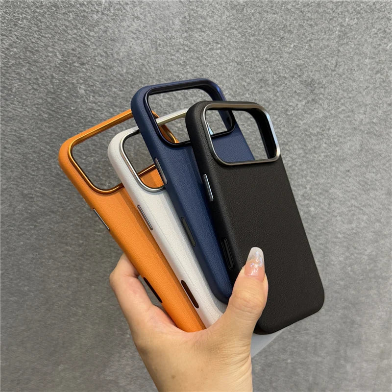 Luxury PU Leather Magnetic MagSafe Case for iPhone – Camera & Lens Protection