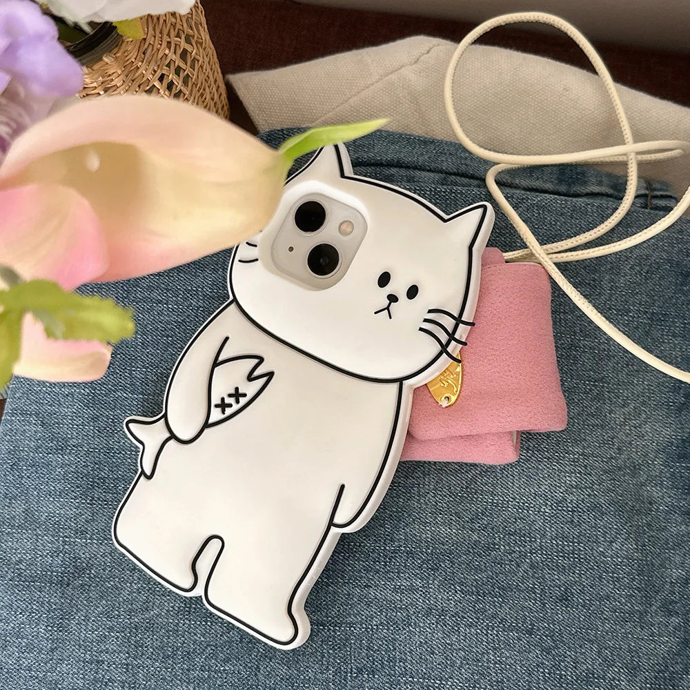 Japan Ins 3D Cartoon Bearded Cat Soft Silicone Case Shock Proof Cover For iPhone