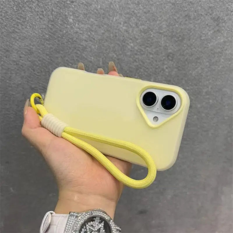 Soft Matte Candy Transparent Phone Case For iPhone Hand Wrist Strap Lanyard Cover