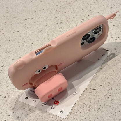 Funny Cute Pink Pig Folding Holder Stand Phone Case