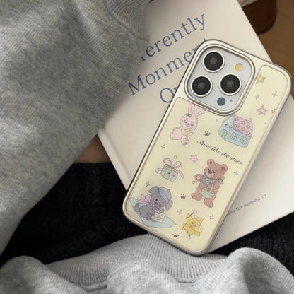 Cute Cartoon Graffiti Rabbit Little Bear House Gift Star Pattern Sliver Edge Protective Case