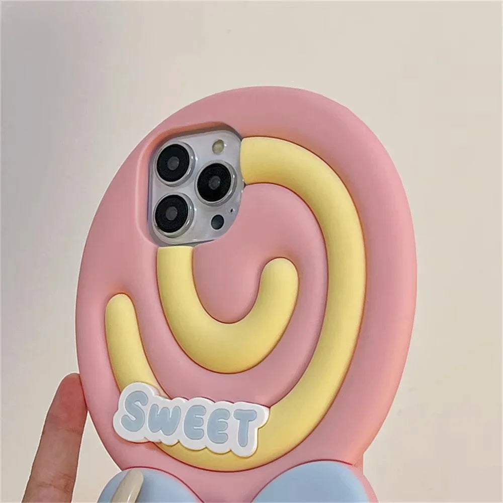 Korean Cute 3D super sweet lollipop pink silicone Phone Case For iPhone