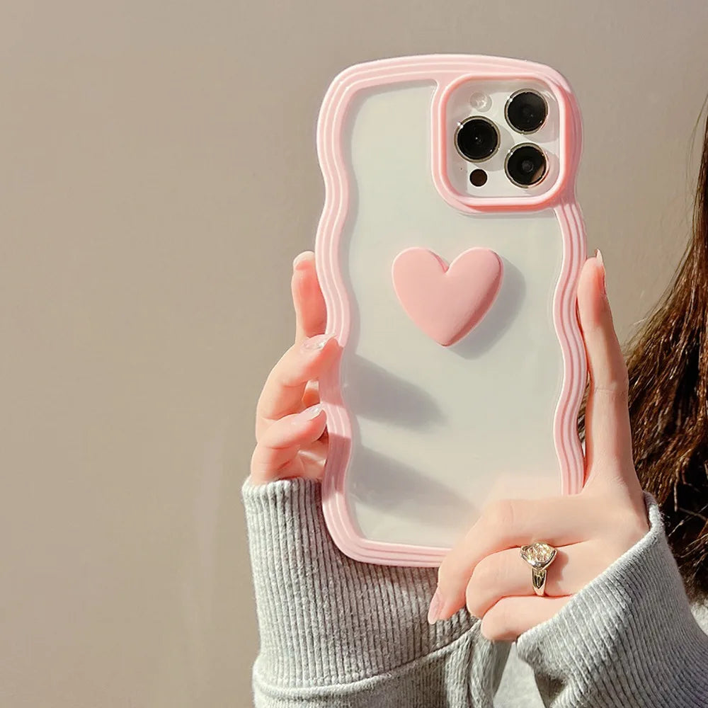 Fashion Wave Frame 3D Love Heart Phone Cover For iPhoneCase