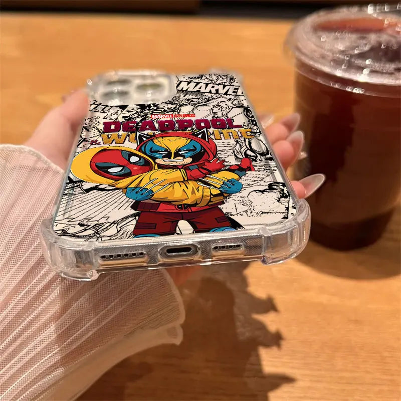 Cartoon Marvel Deadpool Wolverine Clear Case For iPhone