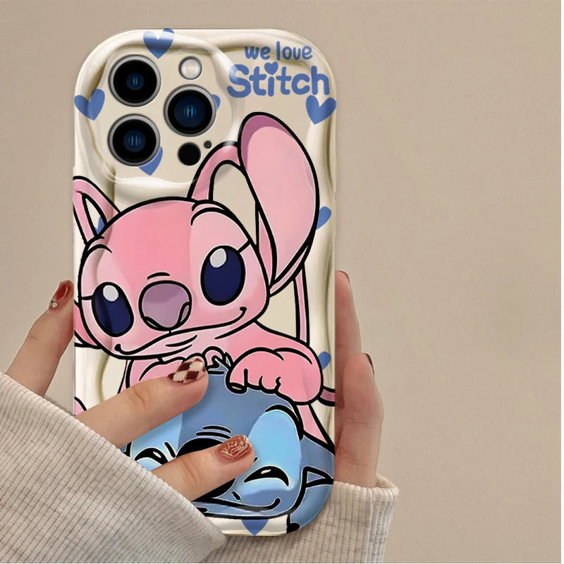 Stitch Angel Fun Cute Clear Wavy Silicone Phone Case For IPhone