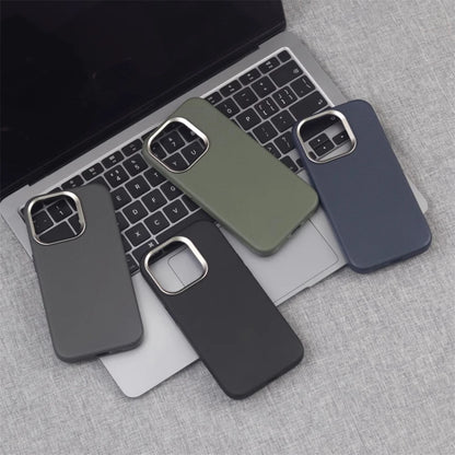 Luxury Alloy Lens Frame Particle PU Leather Magnetic Case For iPhone