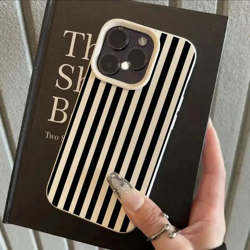 Colorful Striped Minimalist Couple Phone Case For iPhone